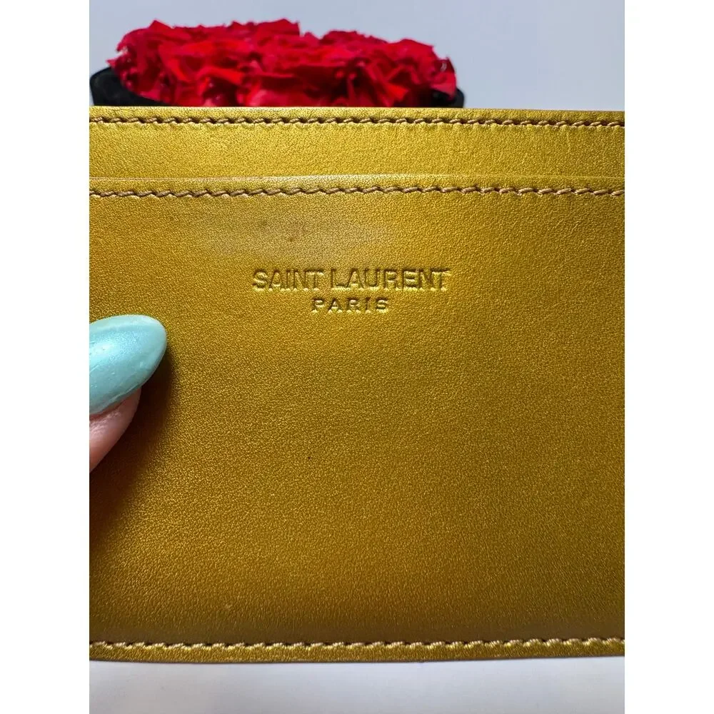 Saint Laurent Gold Leather Card Holder